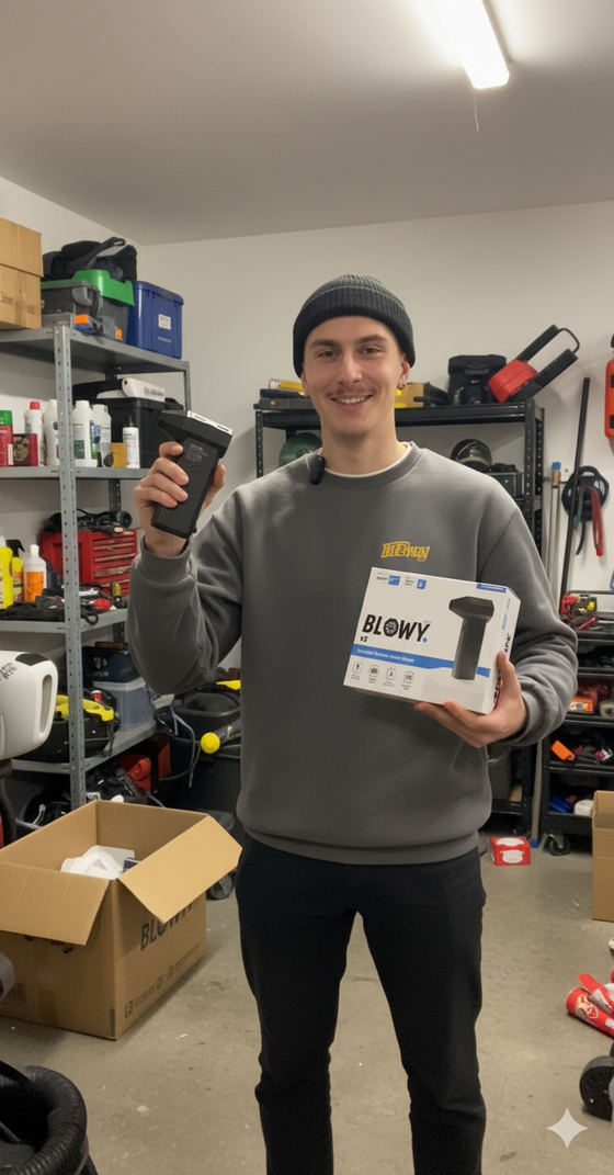 reviewer with blowy v3 power blower